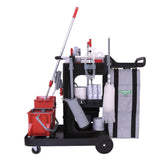 Unger® RestroomRx Janitorial Carts with 16 Qt Bucket, Plastic, 2 Shelves, 23.5 x 19 x 25, Black (UNGRRSPC) Each