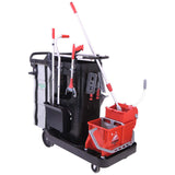 Unger® RestroomRx Janitorial Carts with 16 Qt Bucket, Plastic, 2 Shelves, 23.5 x 19 x 25, Black (UNGRRSPC) Each