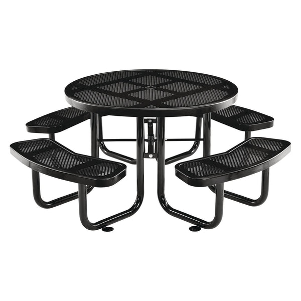 Global Industrial® Perforated Steel Picnic Table, Round, 46" Dia x 29.5"h, Black Top, Black Base/Legs (GBE262078BK) Each