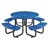 Global Industrial® Perforated Steel Picnic Table, Round, 46" Dia x 29.5"h, Blue Top, Blue Base/Legs (GBE262078BL) Each
