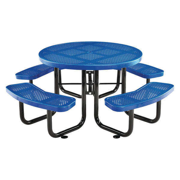 Global Industrial® Perforated Steel Picnic Table, Round, 46" Dia x 29.5"h, Blue Top, Blue Base/Legs (GBE262078BL) Each