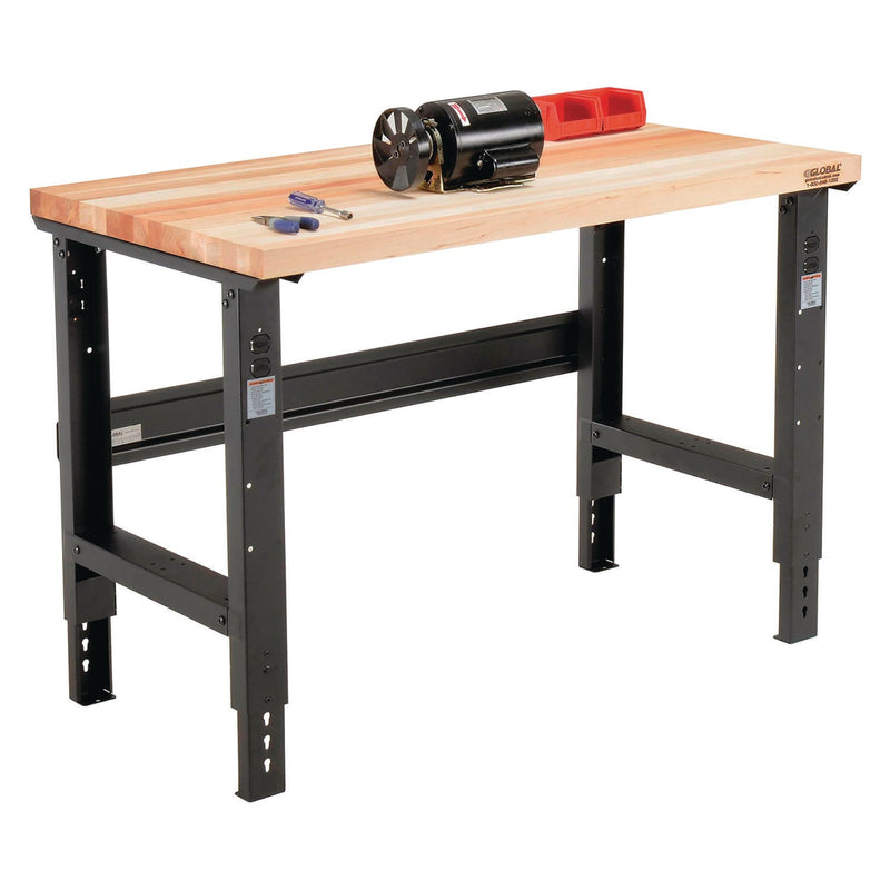 Global Industrial® Standard Duty Butcher Block Top Adjustable Height Workbench, 2,000 lbs, 48 x 30 x 30.88 to 36.88, Maple/Black (GBE319076) Each