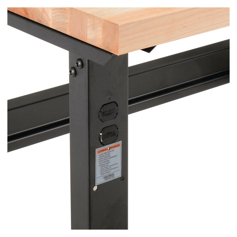 Global Industrial® Standard Duty Butcher Block Top Adjustable Height Workbench, 2,000 lbs, 48 x 30 x 30.88 to 36.88, Maple/Black (GBE319076) Each
