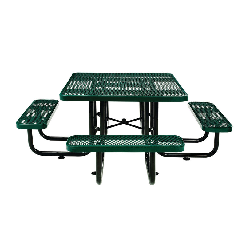 Global Industrial® Expanded Steel Picnic Table, Square, 81 x 81 x 29.5, Green Top, Green Base/Legs (GBE277151GN) Each