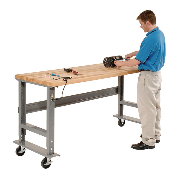 Global Industrial® Light Duty Butcher Block Top Adjustable Height Workbench, 800 lbs, 60 x 30 x 36 to 43, Gray (GBE183166A) Each