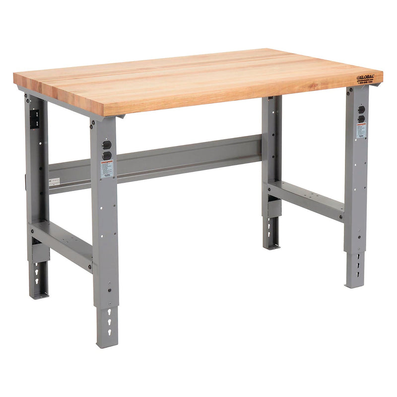 Global Industrial® Standard Duty Butcher Block Top Adjustable Height Workbench, 48 x 30 x 30.88 to 36.88, Gray (GBE183149) Each