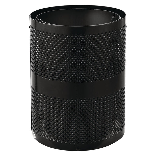 Global Industrial® Outdoor Perforated Steel Trash Can with Dome Lid, 36 gal, Steel, Black (GBE261949BK) Each