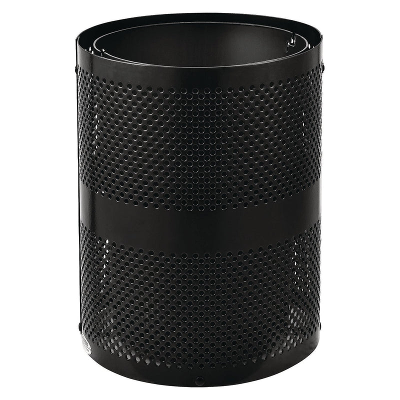 Global Industrial® Outdoor Perforated Steel Trash Can with Dome Lid, 36 gal, Steel, Black (GBE261949BK) Each
