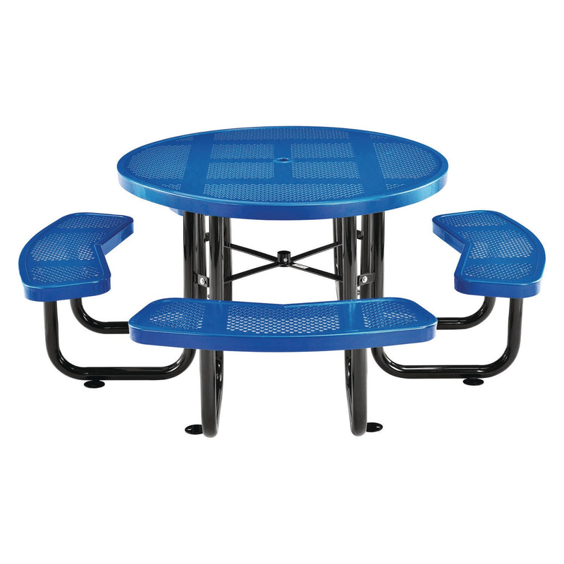 Global Industrial® Perforated Steel Picnic Table, Round, 46" Dia x 29.5"h, Blue Top, Blue Base/Legs (GBE262078BL) Each