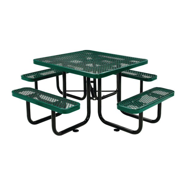 Global Industrial® Expanded Steel Picnic Table, Square, 81 x 81 x 29.5, Green Top, Green Base/Legs (GBE277151GN) Each