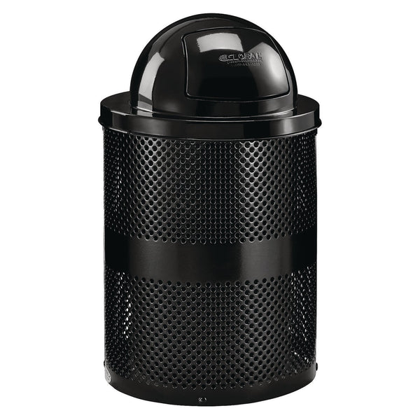 Global Industrial® Outdoor Perforated Steel Trash Can with Dome Lid, 36 gal, Steel, Black (GBE261949BK) Each
