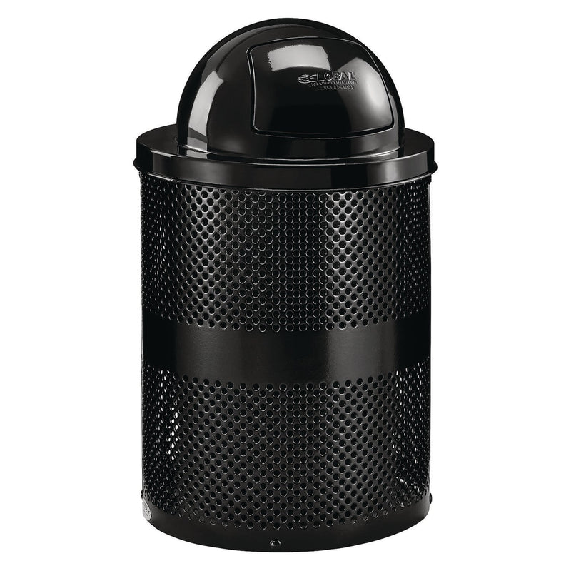 Global Industrial® Outdoor Perforated Steel Trash Can with Dome Lid, 36 gal, Steel, Black (GBE261949BK) Each