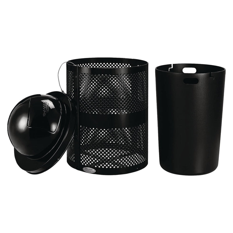 Global Industrial® Outdoor Perforated Steel Trash Can with Dome Lid, 36 gal, Steel, Black (GBE261949BK) Each