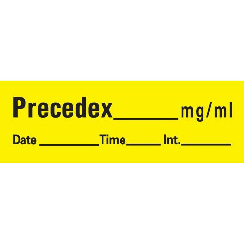 UAL™ Drug Label Anesthesia Label Tape Precedex _mg/mL Date_Time_Int Yellow 1/2 X 1-1/2 Inch (1050952_RL) 1/RL