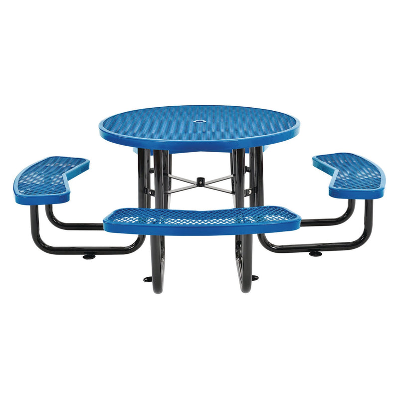 Global Industrial® Expanded Steel Picnic Table, Round, 46" Dia x 29.5"h, Blue Top, Blue Base/Legs (GBE277150BL) Each