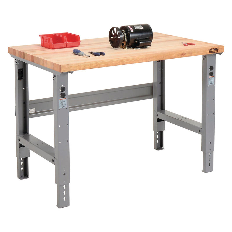 Global Industrial® Standard Duty Butcher Block Top Adjustable Height Workbench, 48 x 30 x 30.88 to 36.88, Gray (GBE183149) Each