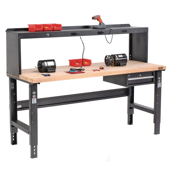 Global Industrial® Standard Duty Butcher Block Top Adjustable Height Workbench, 2,000 lbs, 72 x 36 x 30.88 to 36.88, Maple/Black (GBE183169BK) Each