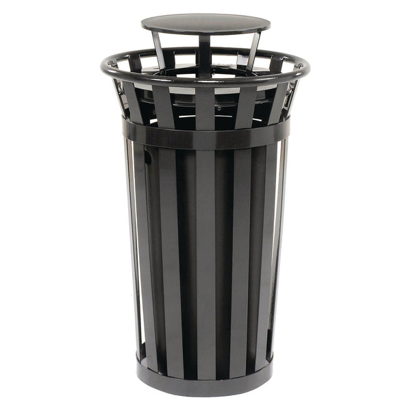 Global Industrial® Outdoor Slatted Steel Trash Can, Rain Bonnet Lid, 24 gal, Black (GBE260803BK) Each