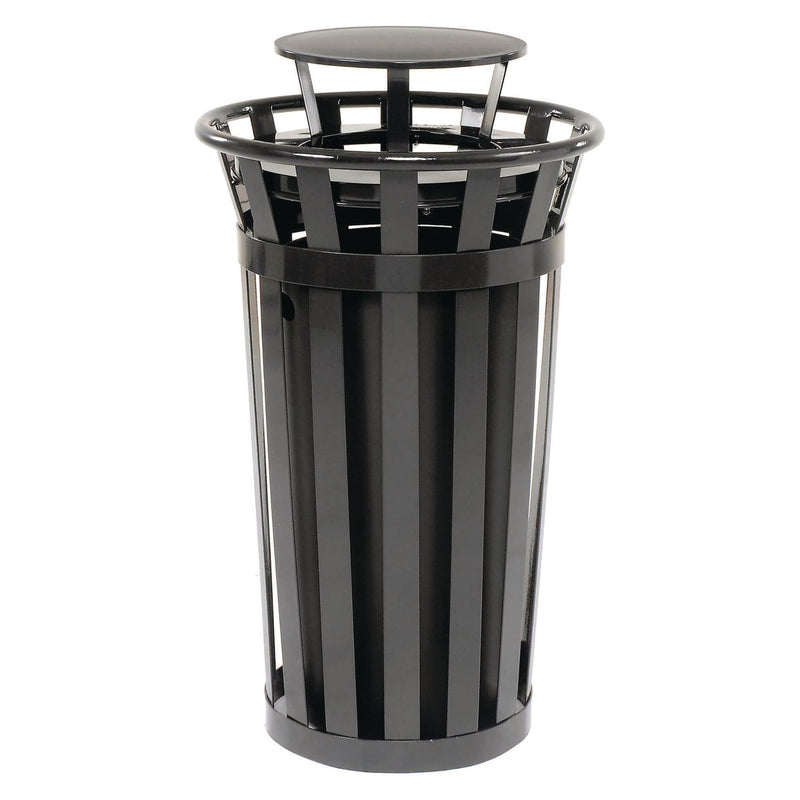 Global Industrial® Outdoor Slatted Steel Trash Can, Rain Bonnet Lid, 24 gal, Black (GBE260803BK) Each