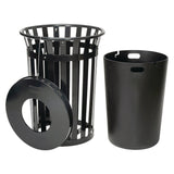 Global Industrial® Outdoor Slatted Steel Trash Can, 36 gal, Black (GBE237726BK) Each