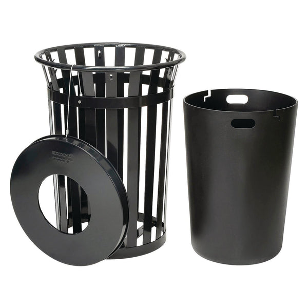Global Industrial® Outdoor Slatted Steel Trash Can, 36 gal, Black (GBE237726BK) Each