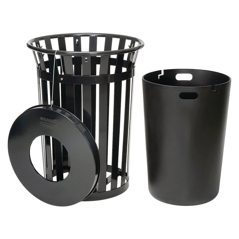 Global Industrial® Outdoor Slatted Steel Trash Can, 36 gal, Black (GBE237726BK) Each