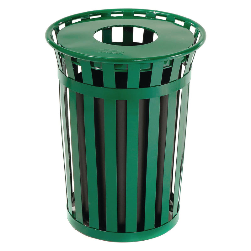 Global Industrial® Outdoor Slatted Steel Trash Can, 36 gal, Green (GBE237726GN) Each