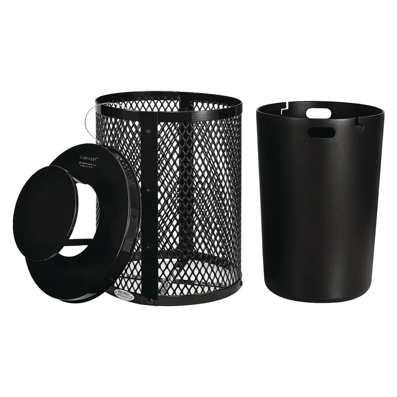 Global Industrial® Outdoor Diamond Steel Trash Can, Rain Bonnet Lid, 36 gal, Black (GBE261926BK) Each