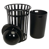 Global Industrial® Outdoor Slatted Steel Trash Can, Dome Lid, 36 gal, Black (GBE261944BK) Each
