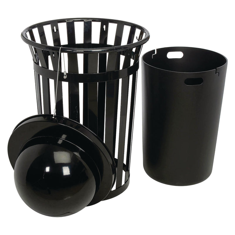 Global Industrial® Outdoor Slatted Steel Trash Can, Dome Lid, 36 gal, Black (GBE261944BK) Each