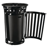 Global Industrial® Outdoor Slatted Steel Trash Can, With Access Door, 36 gal, Steel Black (GBE261940BK) Each