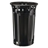 Global Industrial® Outdoor Slatted Steel Trash Can, With Access Door, 36 gal, Steel Black (GBE261940BK) Each