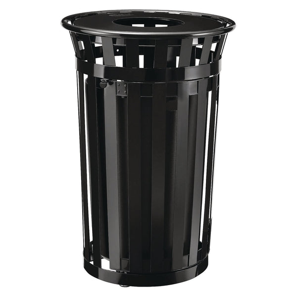 Global Industrial® Outdoor Slatted Steel Trash Can, With Access Door, 36 gal, Steel Black (GBE261940BK) Each