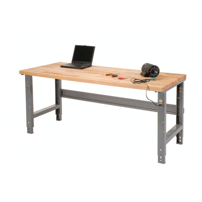 Global Industrial® Standard Duty Butcher Block Top Adjustable Height Workbench, 2,000 lbs, 72 x 30 x 30.88 to 36.88, Maple/Gray (GBE183168) Each