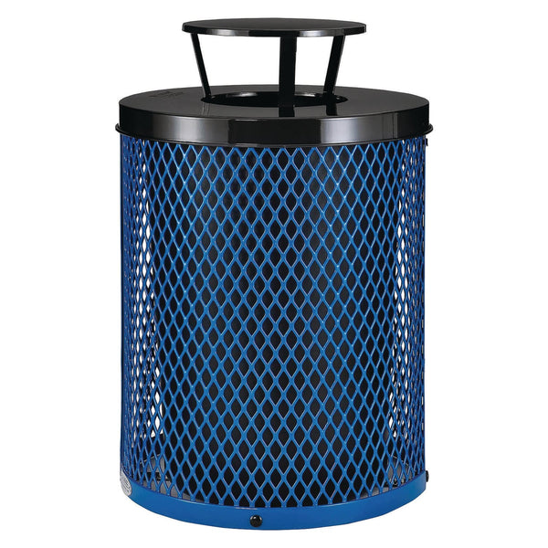 Global Industrial® Outdoor Diamond Steel Trash Can, Rain Bonnet Lid, 36 gal, Blue (GBE261926BL) Each