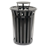Global Industrial® Outdoor Slatted Steel Trash Can, Rain Bonnet Lid, 36 gal, Black (GBE260804BK) Each