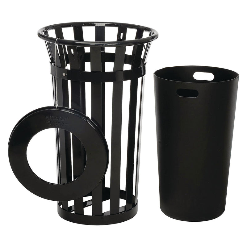 Global Industrial® Outdoor Slatted Steel Trash Can, 24 gal, Black (GBE237725BK) Each