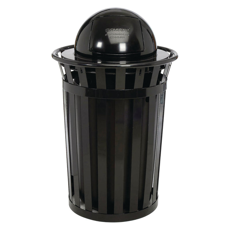 Global Industrial® Outdoor Slatted Steel Trash Can, Dome Lid, 36 gal, Black (GBE261944BK) Each