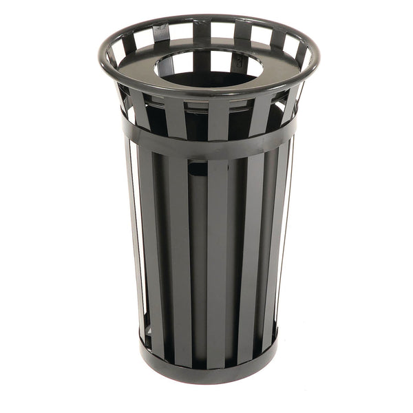 Global Industrial® Outdoor Slatted Steel Trash Can, 24 gal, Black (GBE237725BK) Each
