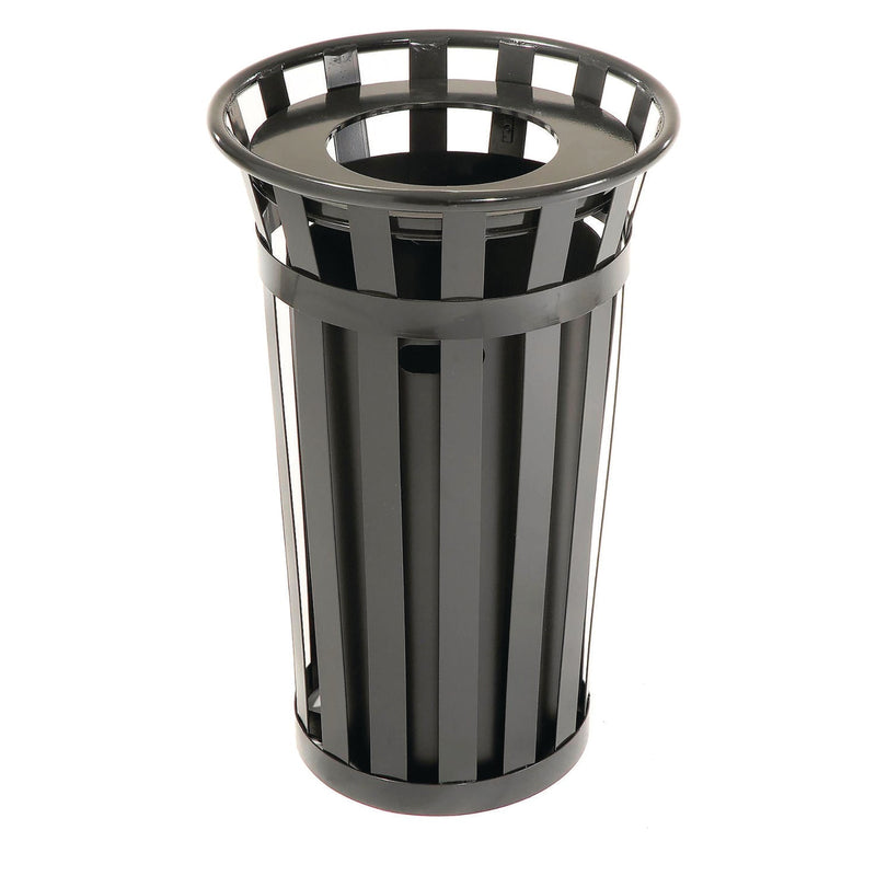 Global Industrial® Outdoor Slatted Steel Trash Can, 24 gal, Black (GBE237725BK) Each