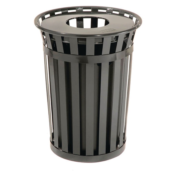 Global Industrial® Outdoor Slatted Steel Trash Can, 36 gal, Black (GBE237726BK) Each