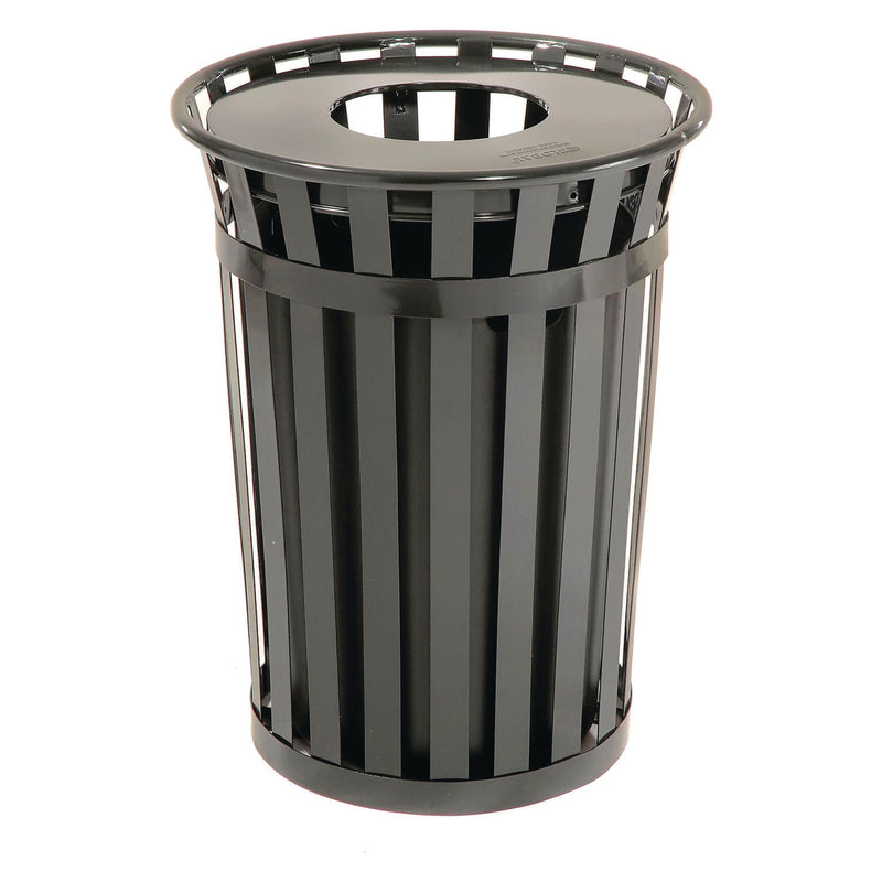 Global Industrial® Outdoor Slatted Steel Trash Can, 36 gal, Black (GBE237726BK) Each