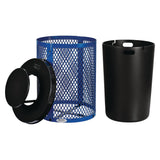 Global Industrial® Outdoor Diamond Steel Trash Can, Rain Bonnet Lid, 36 gal, Blue (GBE261926BL) Each