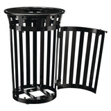 Global Industrial® Outdoor Slatted Steel Trash Can, With Access Door, 36 gal, Steel Black (GBE261940BK) Each