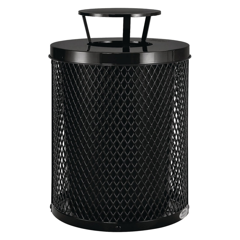 Global Industrial® Outdoor Diamond Steel Trash Can, Rain Bonnet Lid, 36 gal, Black (GBE261926BK) Each