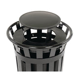 Global Industrial® Outdoor Slatted Steel Trash Can, Rain Bonnet Lid, 24 gal, Black (GBE260803BK) Each