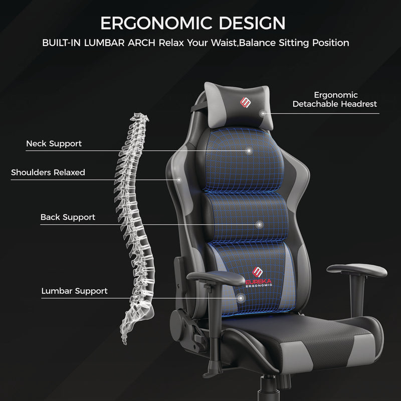 Eureka Ergonomic® Hector Ergonomic Chair, Supports Up to 300 lb, 20.25" - 24.25" Seat Height, Black PU Leather Seat, Black/Gray PU Leather Back (EKAGC07GY) Each