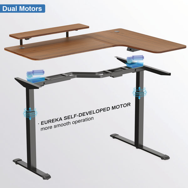 Eureka Ergonomic® L-Shaped Standing Desk with Keyboard Tray, Right Desk, 61.25" x 43.25" x 34.38" to 52.88", Walnut/Black (EKAL60RWN) Each