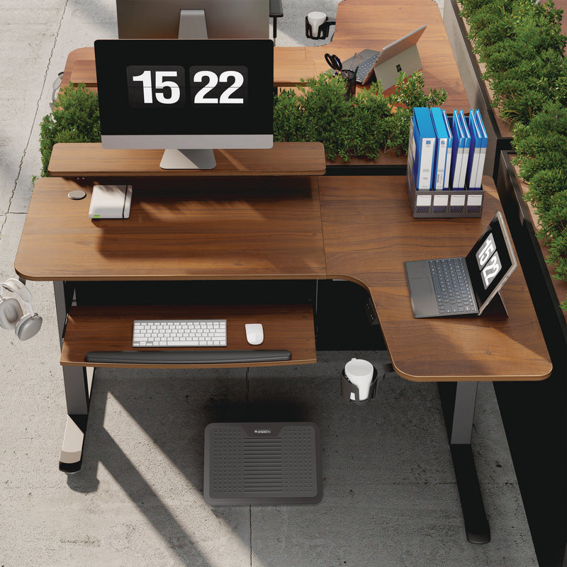 Eureka Ergonomic® L-Shaped Standing Desk with Keyboard Tray, Right Desk, 61.25" x 43.25" x 34.38" to 52.88", Walnut/Black (EKAL60RWN) Each