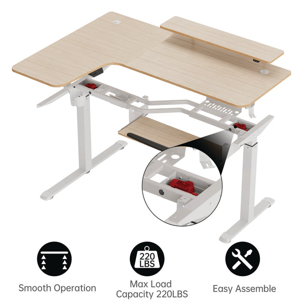 Eureka Ergonomic® L-Shaped Standing Desk with Keyboard Tray, Left Desk, 61.25" x 43.25" x 34.38" to 52.88", Maple White/White (EKAL60LMW) Each